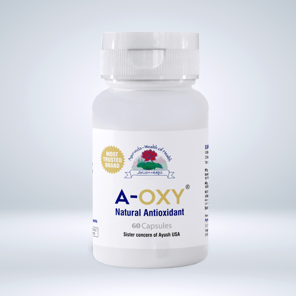The Leading Ayurvedic Herbal Supplements for Health and Well-Being %count A-oxy (Amla) Capsules - Natural Anti-Oxidant supplement bottle, promoting immune health with standardized Amla extract.